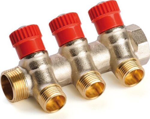 Kollektor GF vk 3/4"-2x1/2" ventiilidega punane